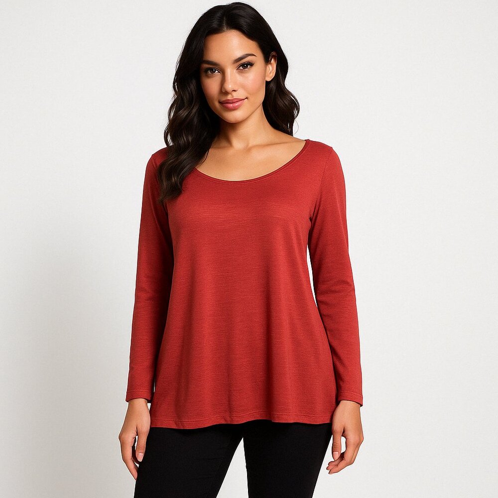 Style & Co Women's Long-Sleeve Tunic Top – Rust Red, Size M
